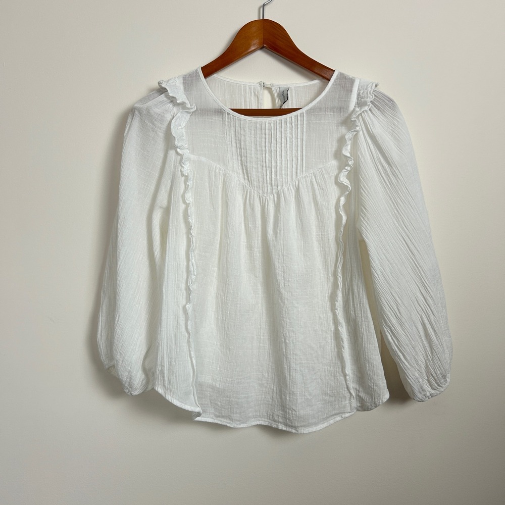 Gentle Fawn Cascadia White Cotton Gauze Peasant Blouse‎ Boho Top S
